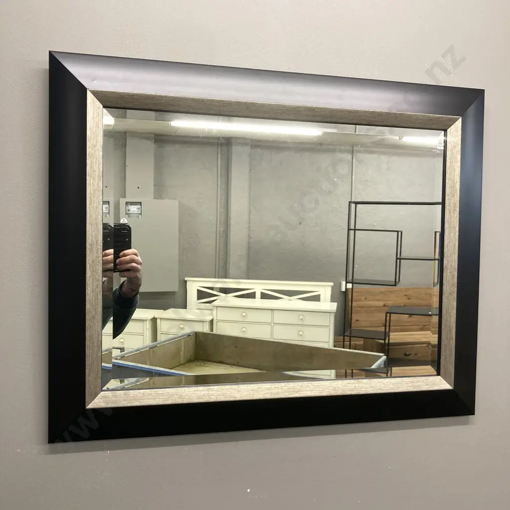 Wall Mirror, Bevelled Edge, Black & Brushed Bronze Frame. 60 x 75cm Image 1++